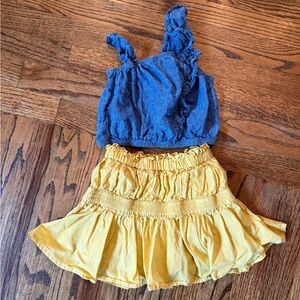 Mayoral Chambray Blue Top and Yellow Skirt Set 4-5T